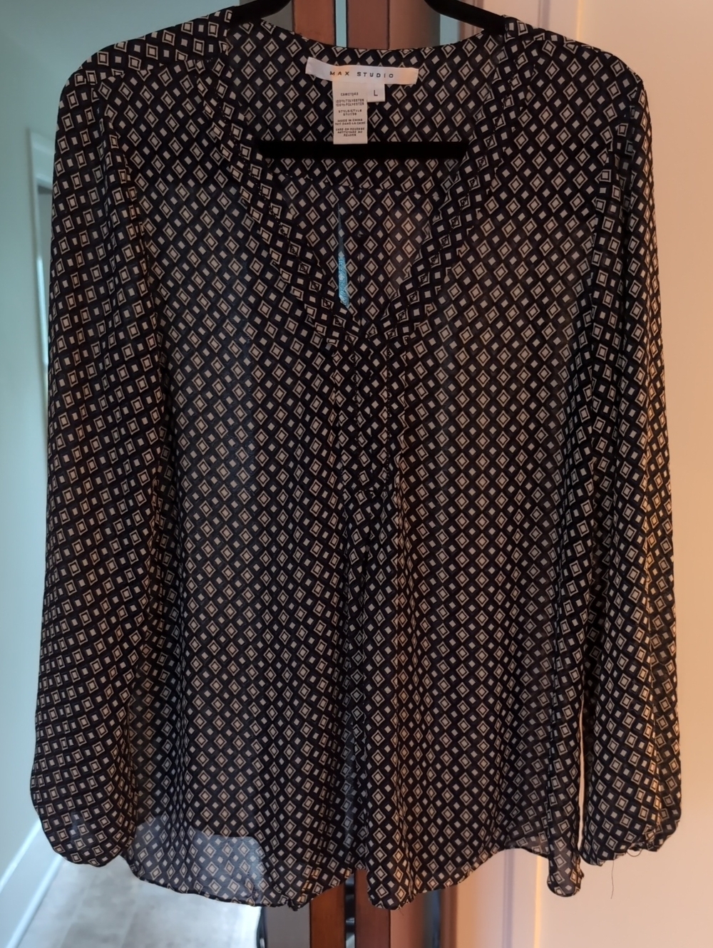 Vintage Black and White Geometric Print Blouse